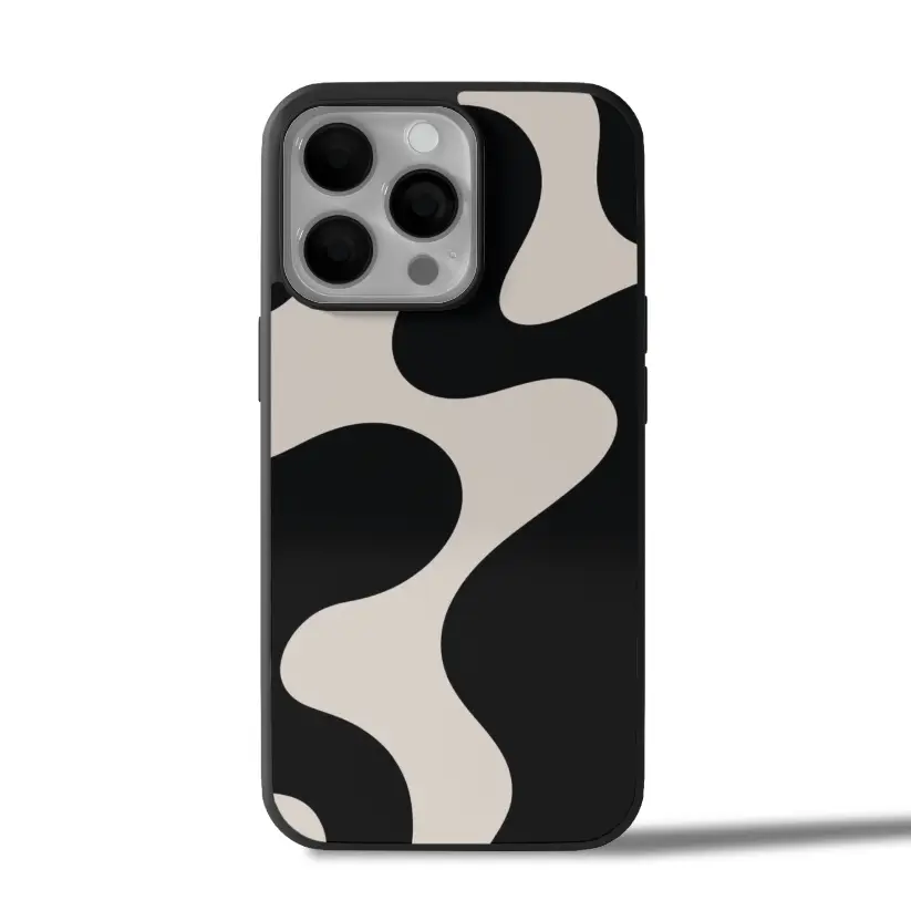 Wavy Black Cream Abstract Pattern iPhone Case Cover